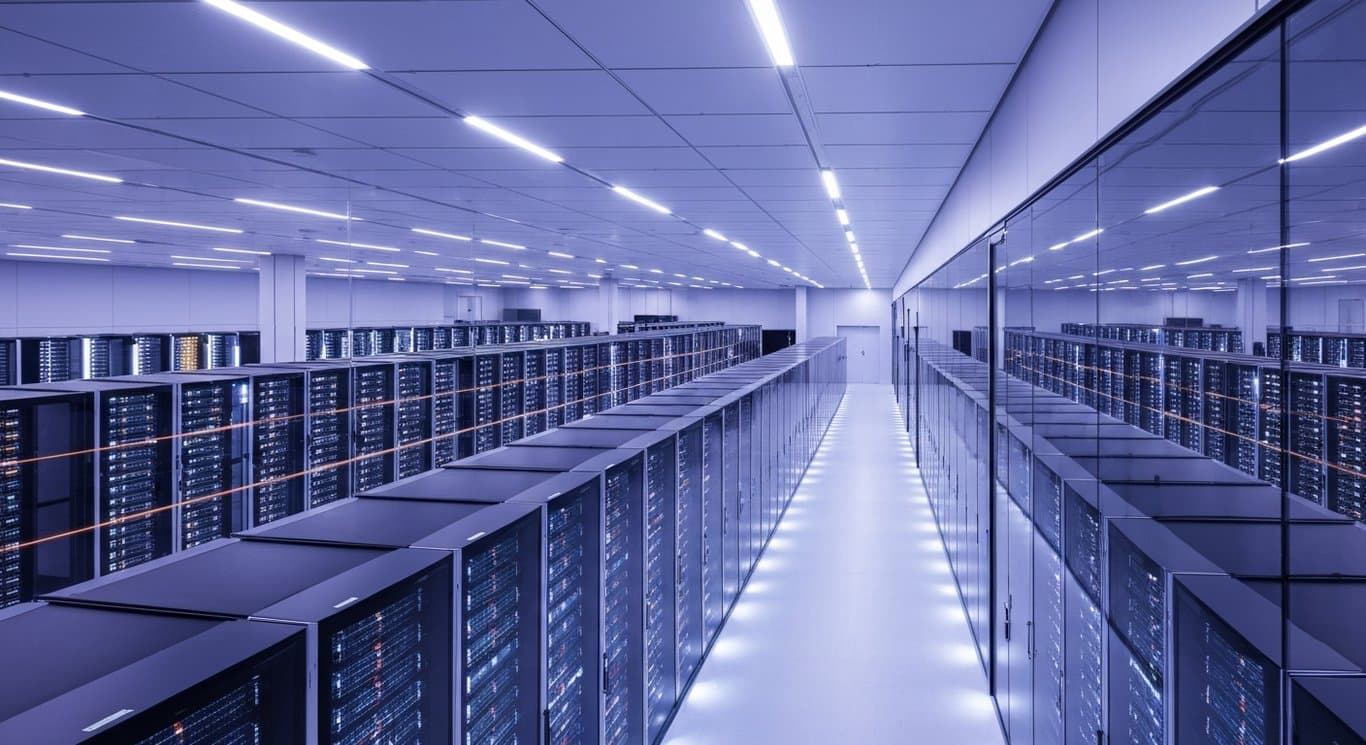 AI server racks and GPUs with abstract supply chain nodes and legal risk icons, cautious market optimism in purple tones