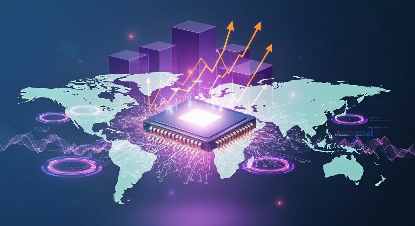 Semiconductor sector rally visualization with AI momentum, equity market resilience amid tightening liquidity and rising geop
