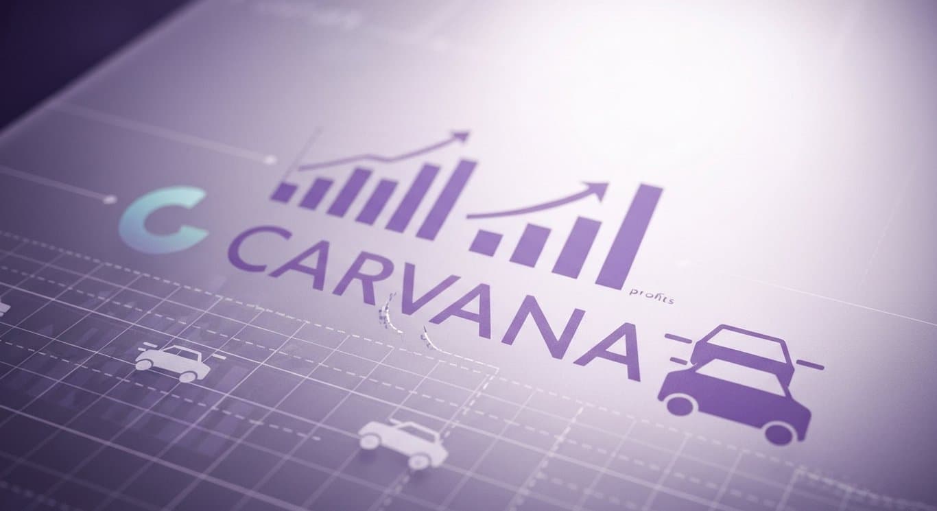 Carvana turnaround with record margins, profitability gains, and strategic shifts in a purple finance scene