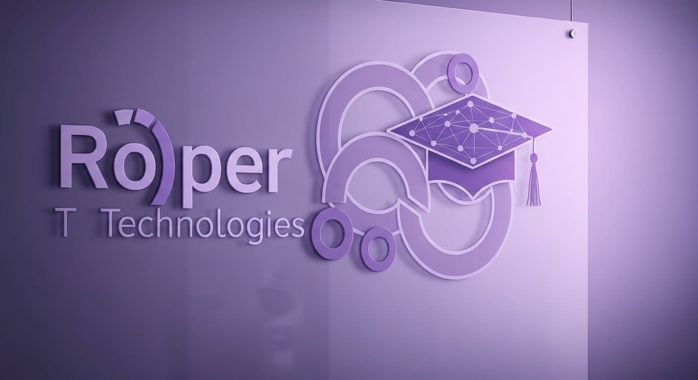 Roper Technologies debt issuance analysis funding acquisitions and AI in education, with abstract finance and learning icons