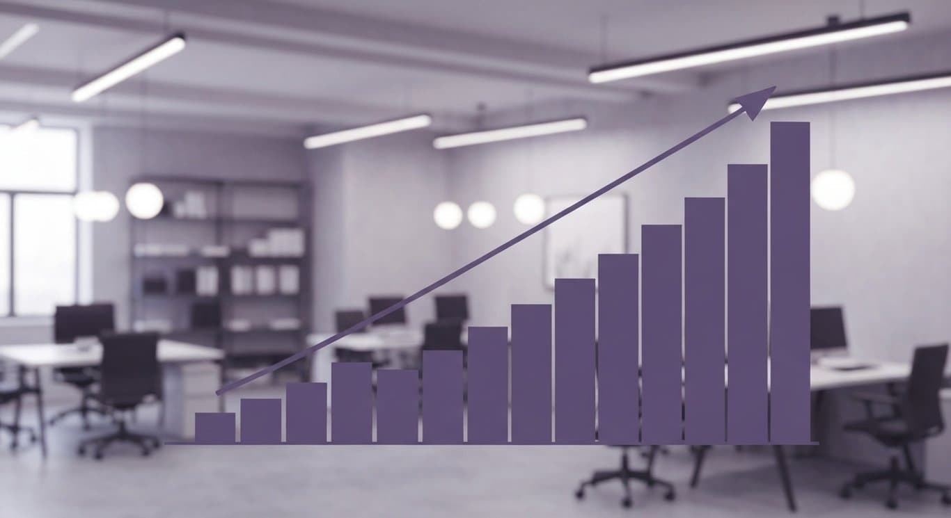 Abstract financial chart with upward trend in a modern office with purple tones