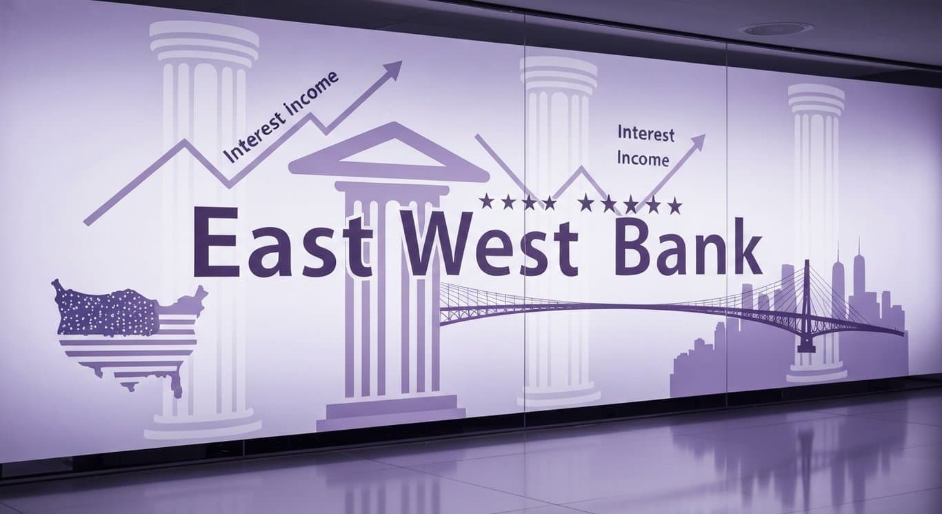 Bank logo with abstract finance symbols, earnings analysis, net interest income, dividend growth, US–China strategy