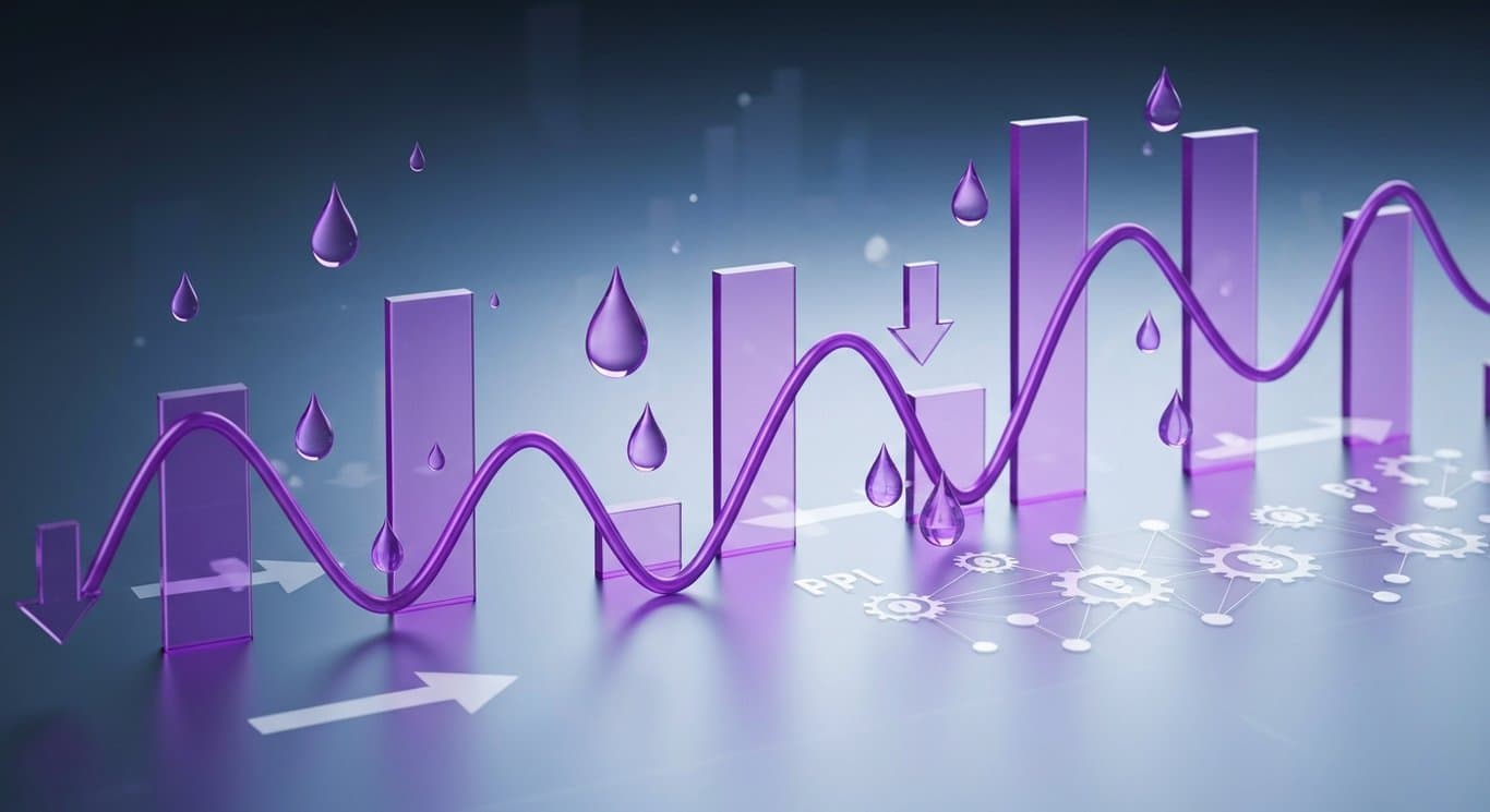 Rising Treasury yields pressuring equities, rotation and inflation from energy shocks and PPI in abstract purple finance