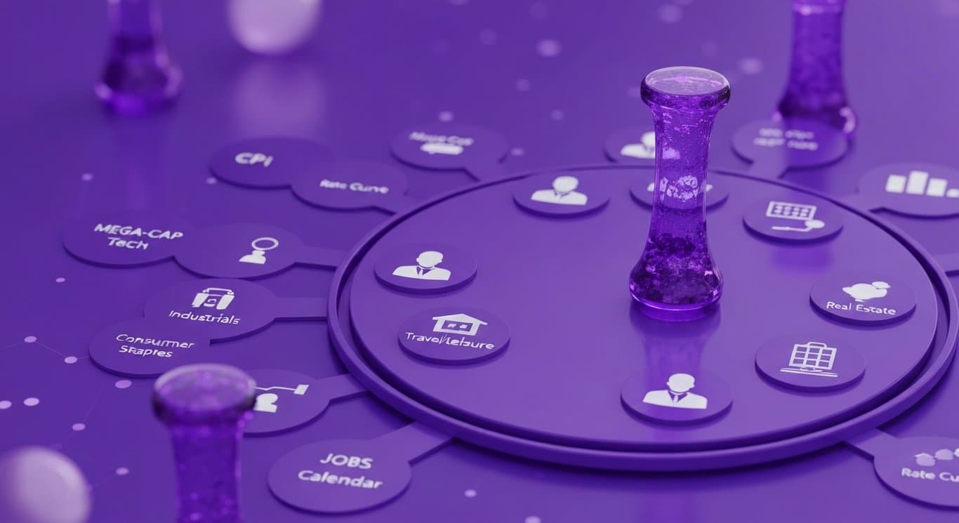 Market sector rotation from mega-cap tech to industrials, travel, staples, real estate; CPI and jobs data shaping rate Sent