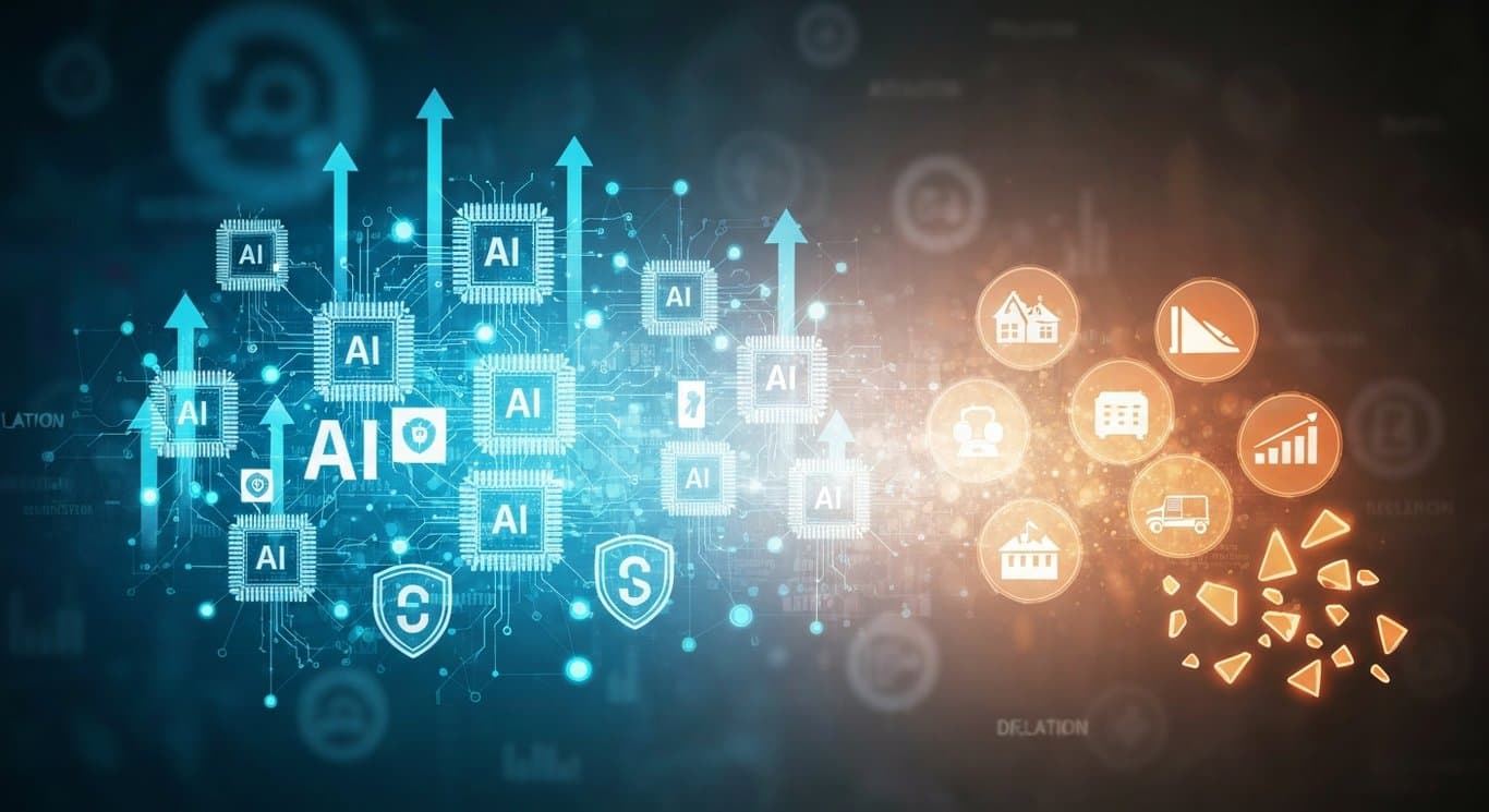 AI-driven market bifurcation with infrastructure winners and disrupted laggards, cautious sentiment amid inflation, geopolit