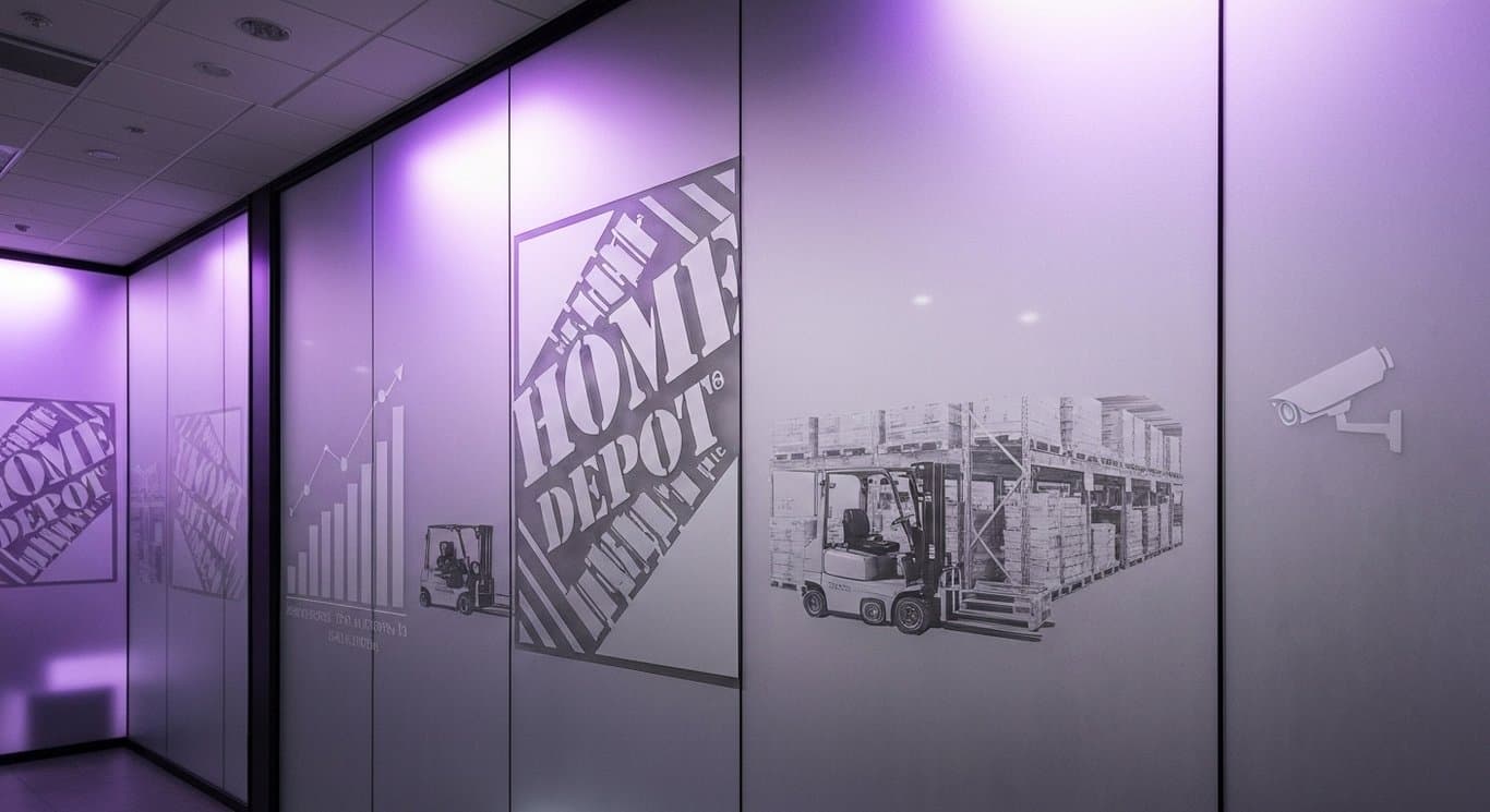 Home Depot earnings: revenue growth, margin pressure, supply chain upgrades, rising security costs, purple minimalist scene