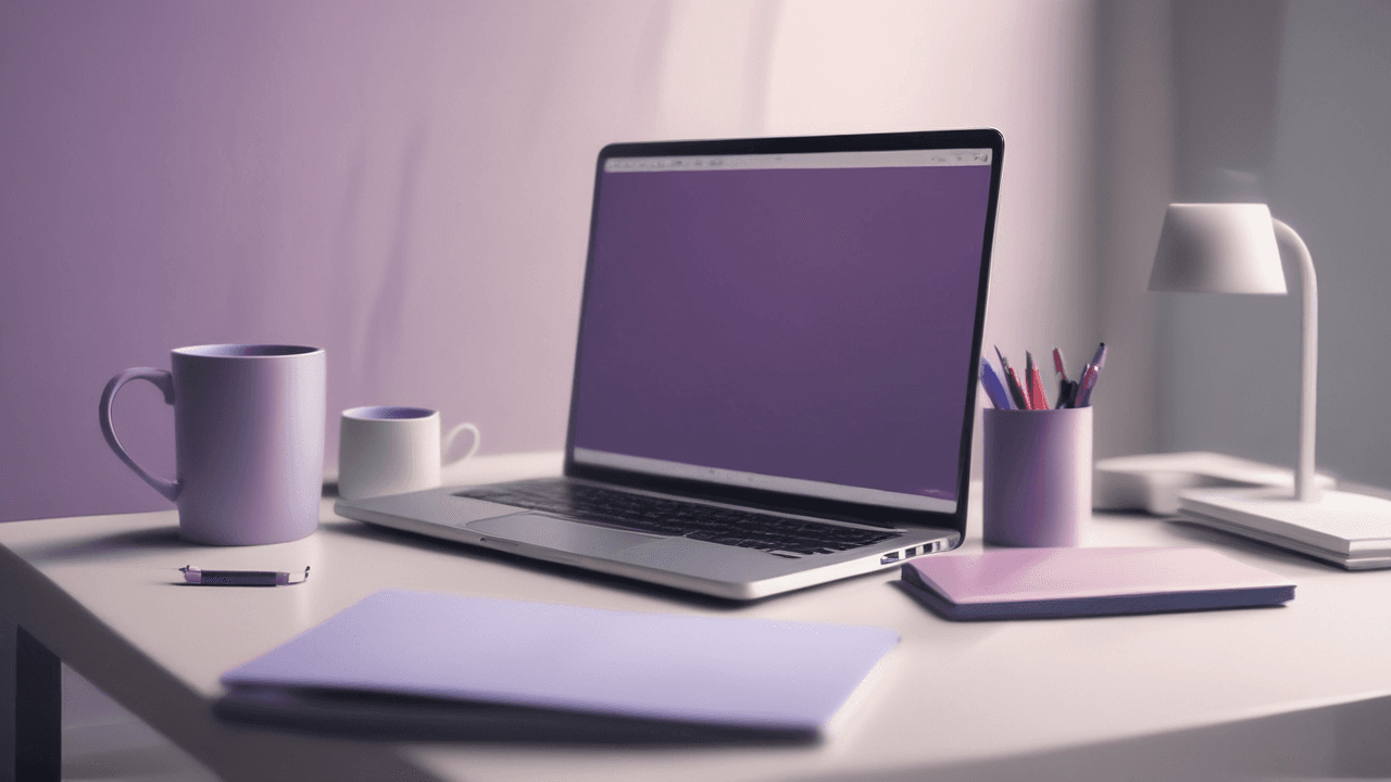 Purple-themed modern workspace. Professional and Minimalist.
