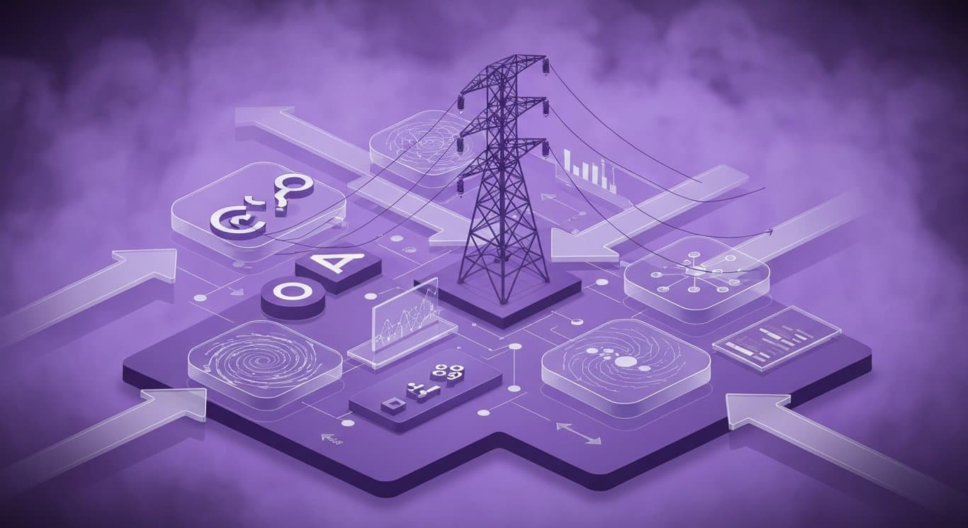 Market dispersion with AI theme, utilities sector headwinds, geopolitical and policy risk visualization for investors