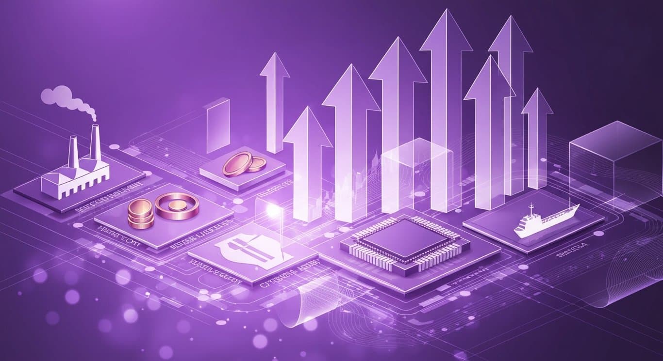 Global markets rally with risk-on sentiment and sector rotation into cyclicals, commodities, and semiconductor hardware in a紫