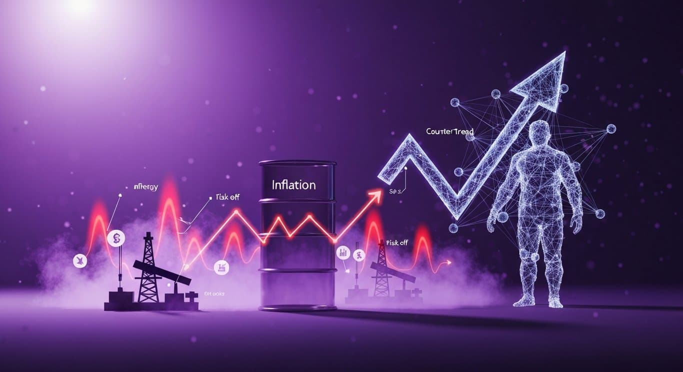 Oil price surge above $120 fuels inflation fears; risk-off sentiment with energy sector strength and AI counter-trend gains