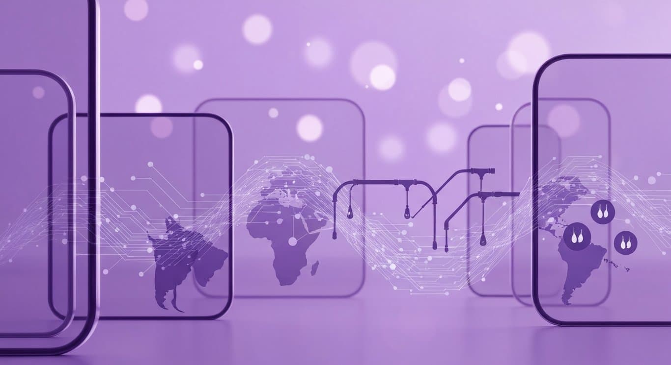 Abstract market arrows signal US equities rally, tech strength, geopolitical risk, energy strains, Treasury yield concerns