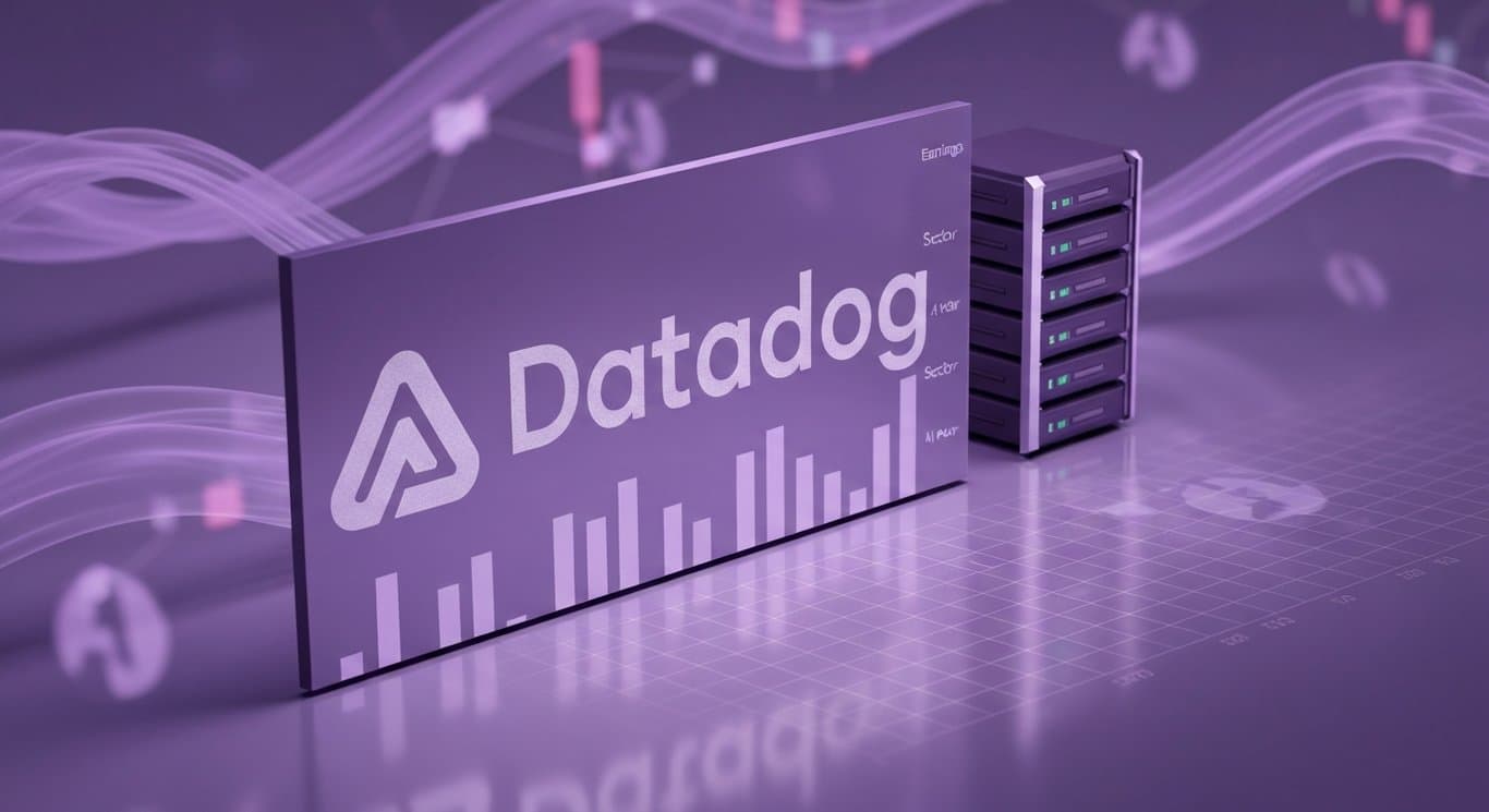 Glass logo with AI servers and rising bars in purple haze, faint sector icons suggesting weak breadth