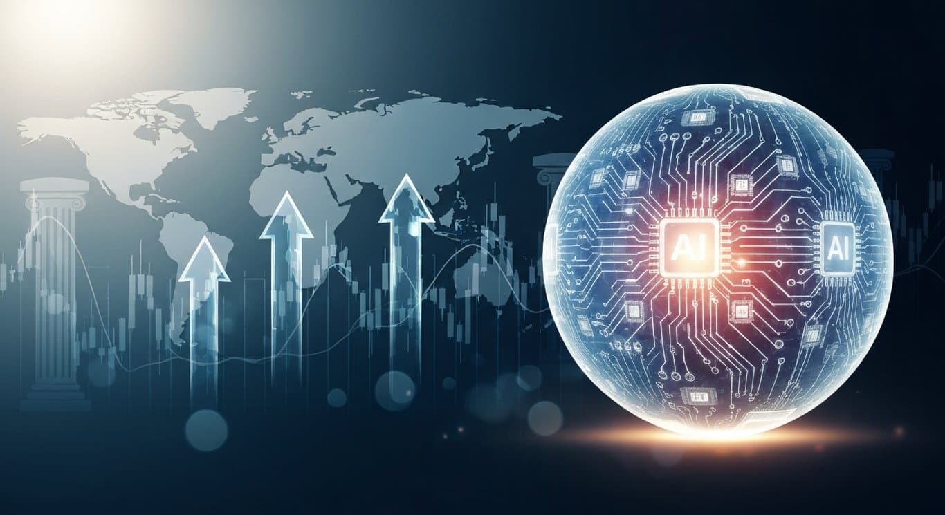 AI investment race, oil volatility, Fed policy shifts, and semiconductor stock strength in a sleek purple market visual