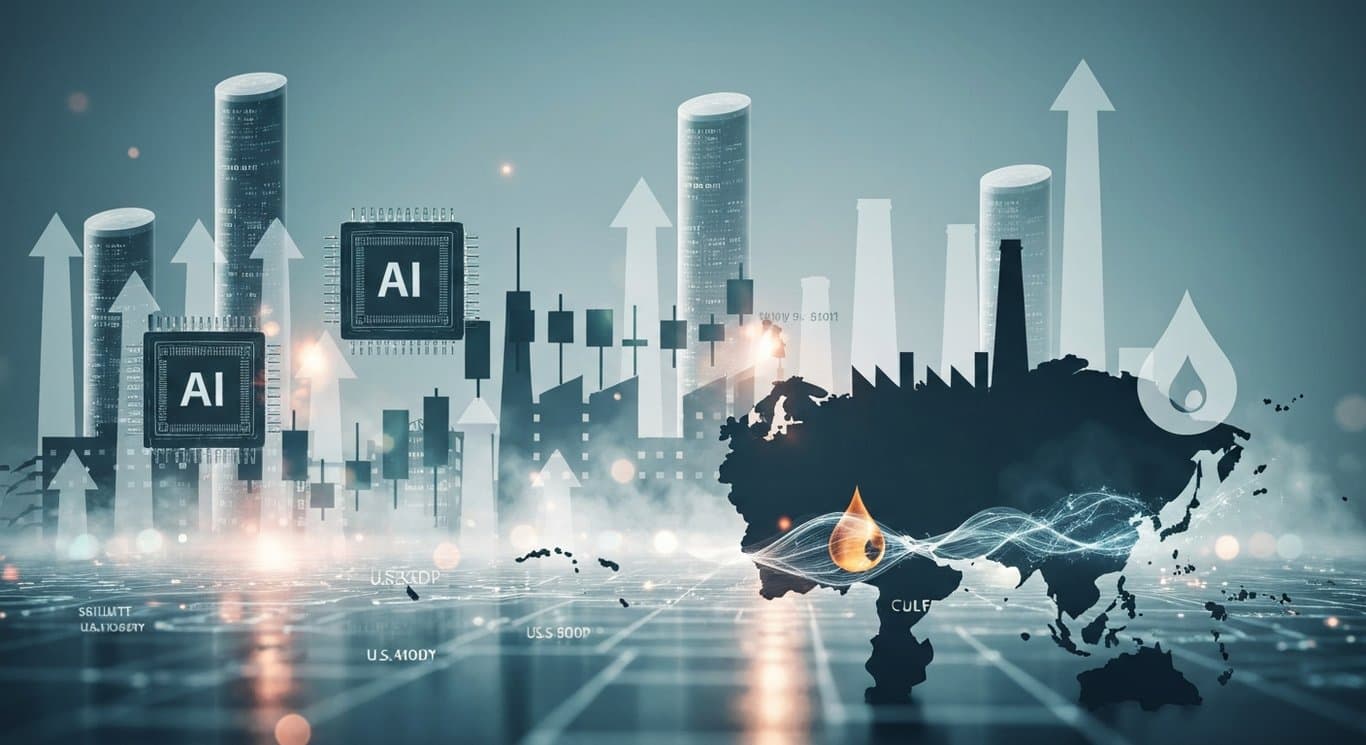 Market rally with AI infrastructure and semiconductor demand, energy risk premium lifting oil, strong US GDP, industrials