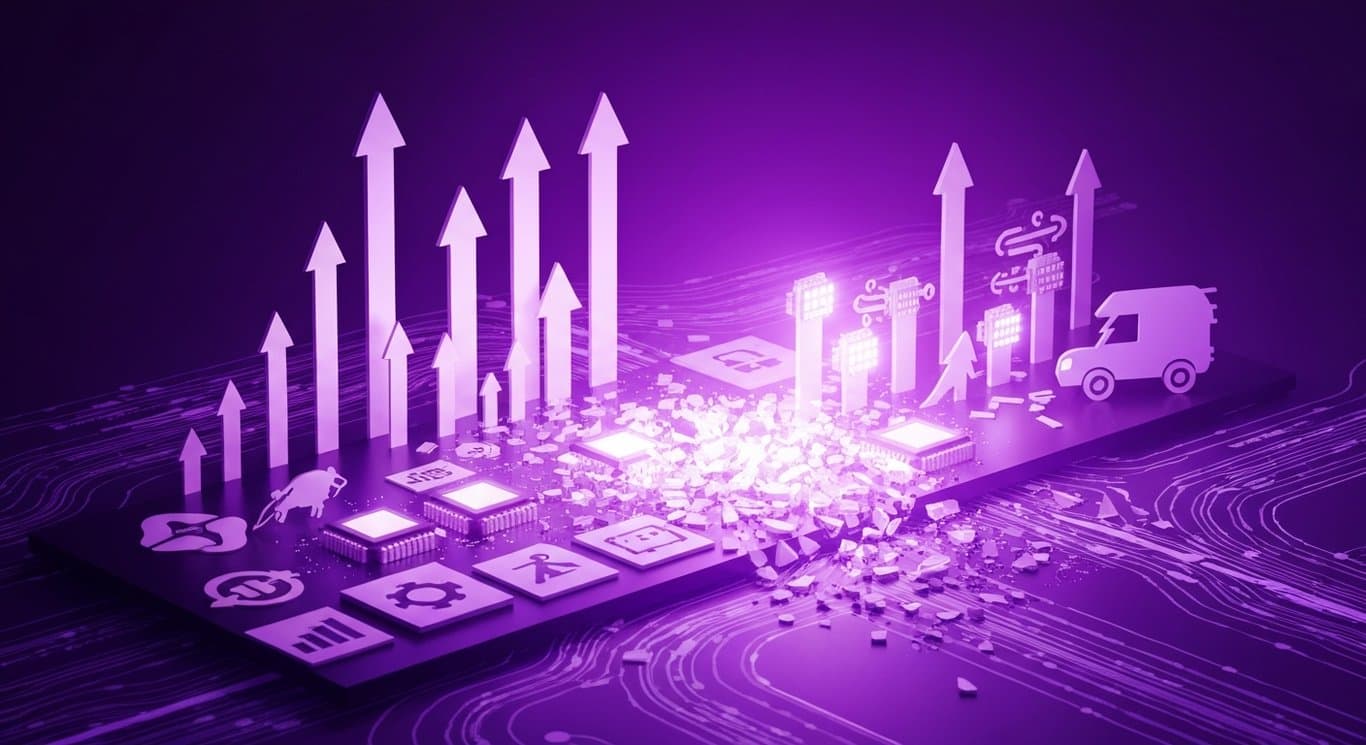 Market bifurcation with energy and utilities gains, mixed tech, strong semiconductors, and EV sector headwinds visualization