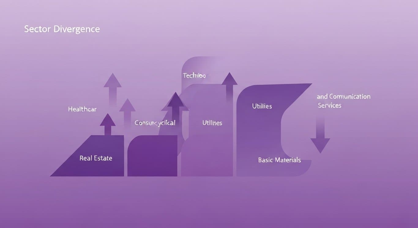 Abstract arrows pointing up and down representing sector divergence on a purple gradient background