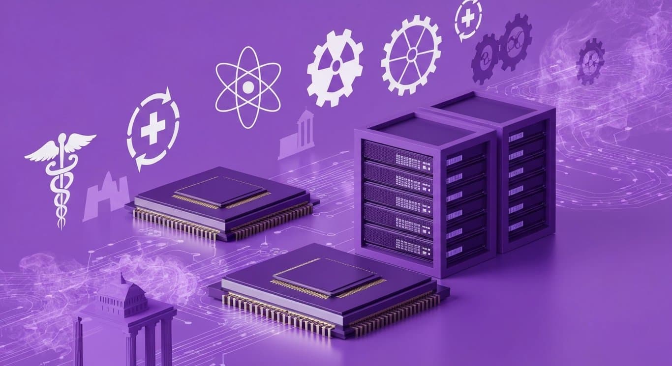 AI infrastructure surge and market rotation; GPUs, nuclear policy boost, strength in industrials and healthcare purple theme