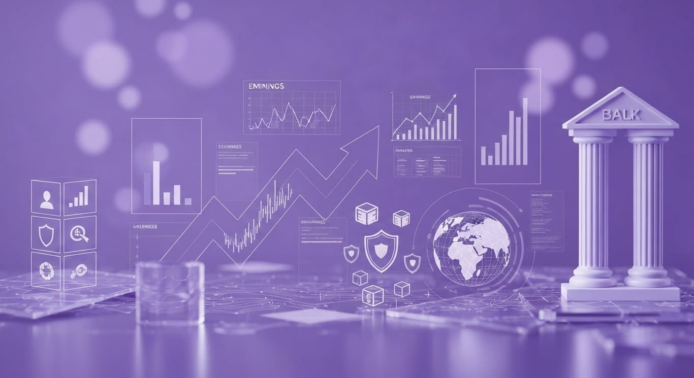 Bifurcated market led by AI tech and strong bank earnings amid U.S.-China tensions, visualizing financial sector trends and $