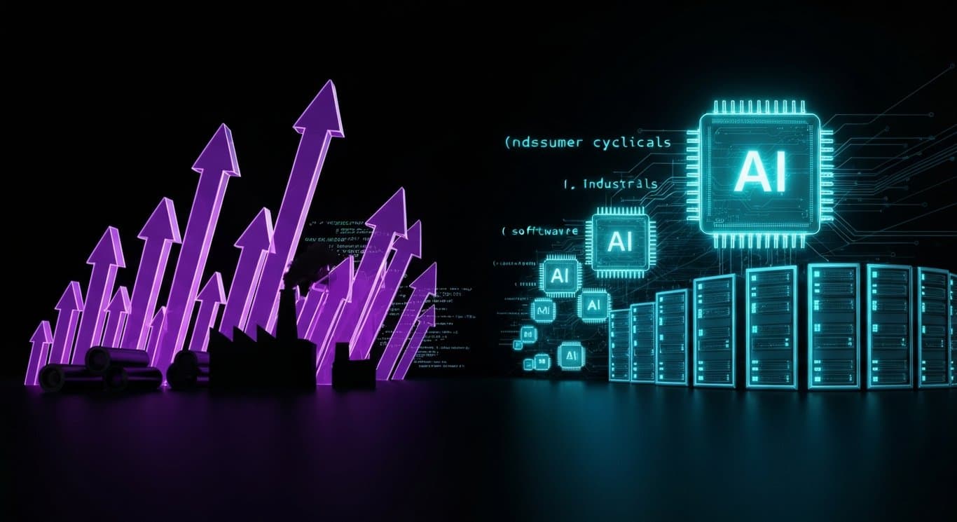 Market rotation from vulnerable software to tangible economy sectors, with AI infrastructure winners like semiconductors and云