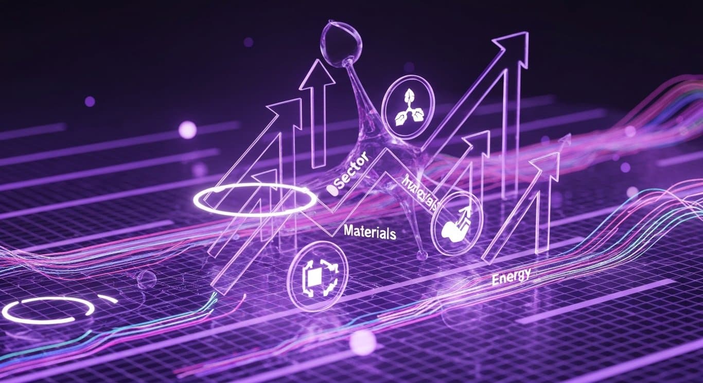 AI investment resilience with market rotation into Industrials, Materials, and Energy; tech sector momentum visualization in紫