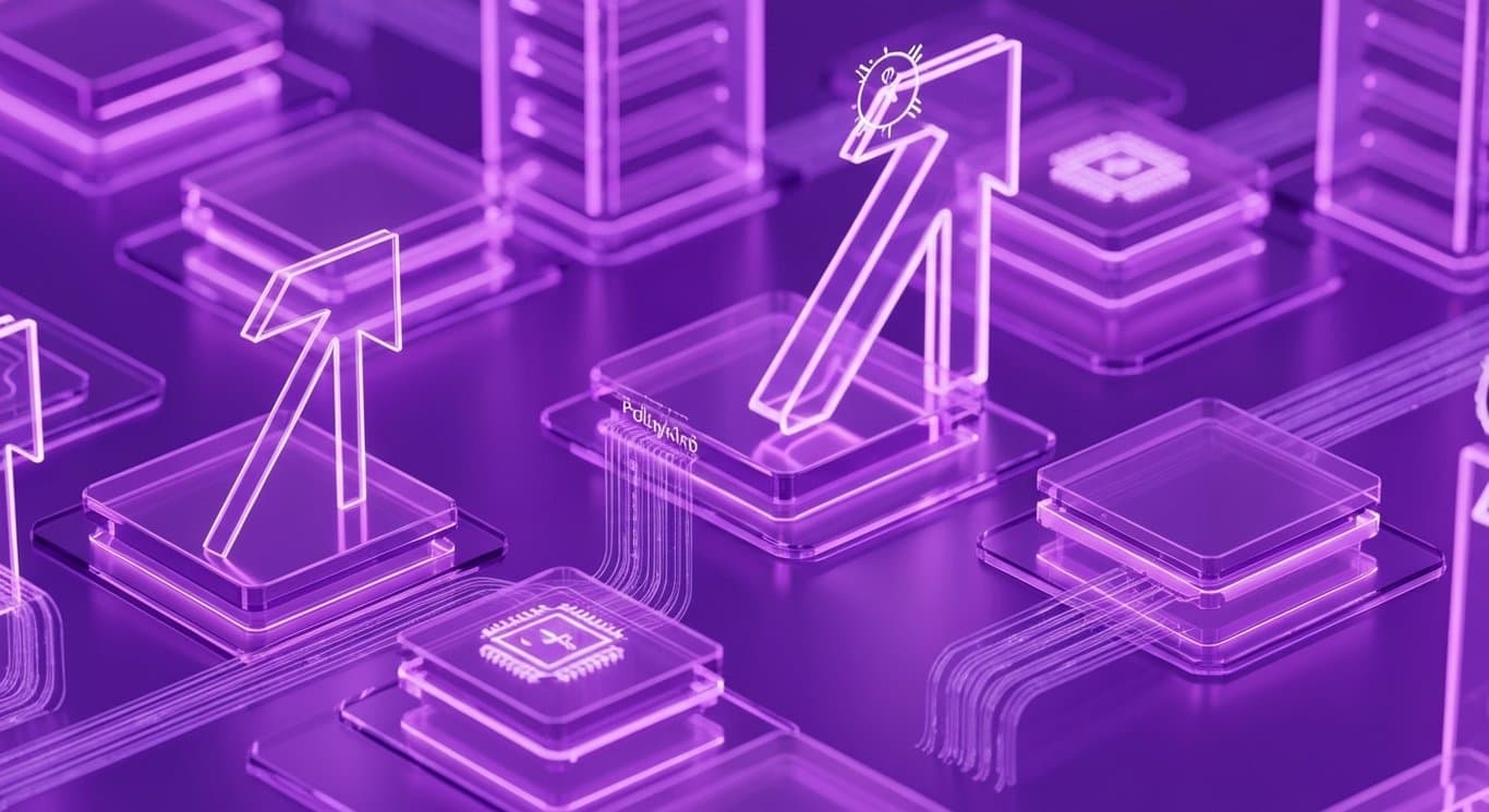 AI infrastructure investment and market divergence visualization with policy risk headwinds in a minimalist purple theme