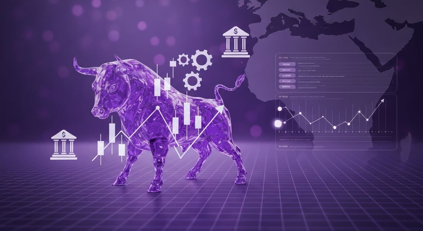 Risk-on rally with financials and cyclical sectors surging amid Middle East de-escalation, tech momentum divergence visual in