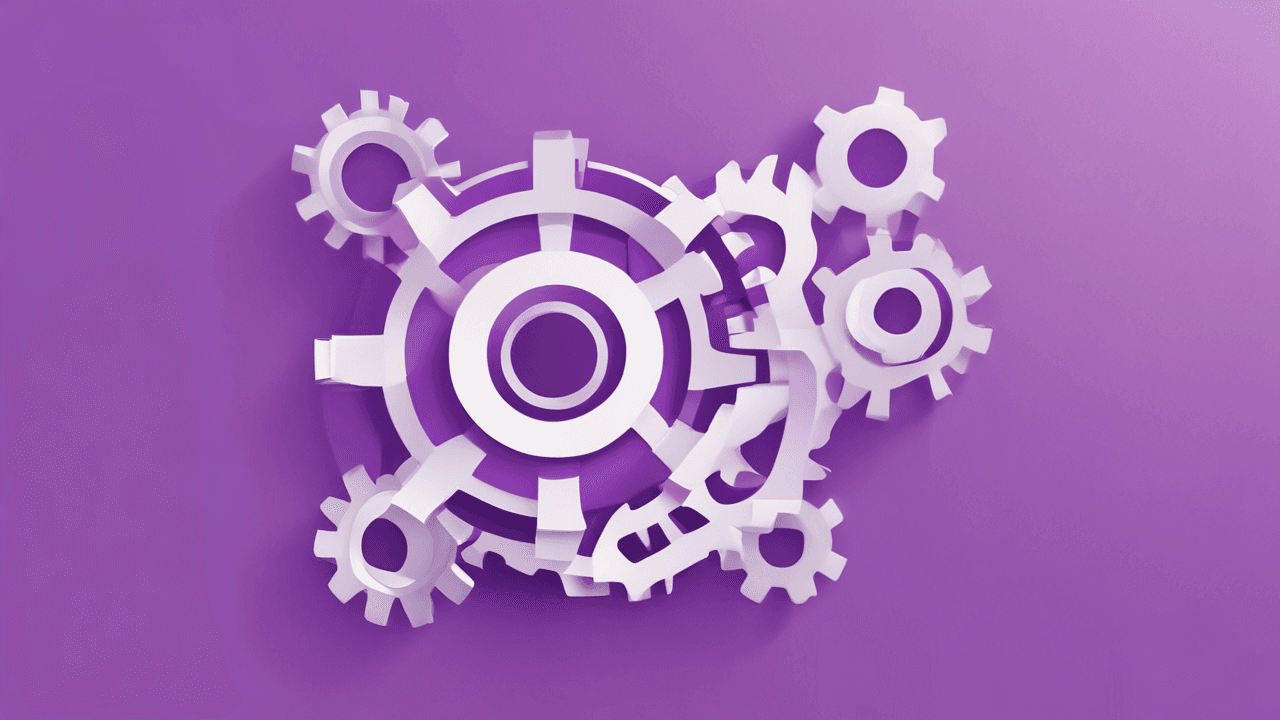 Gear icon on purple background, representing blog settings and functionality.